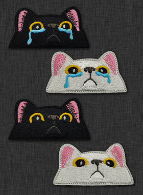 可爱黑色猫猫头刺绣臂章魔术贴士气章背包贴徽章补丁绣花章