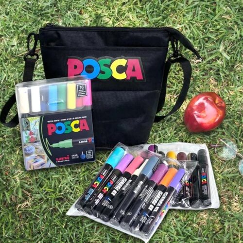 【新品】UNI三菱POSCA丙烯马克笔POP斜挎包海报涂鸦彩绘叠色皮包