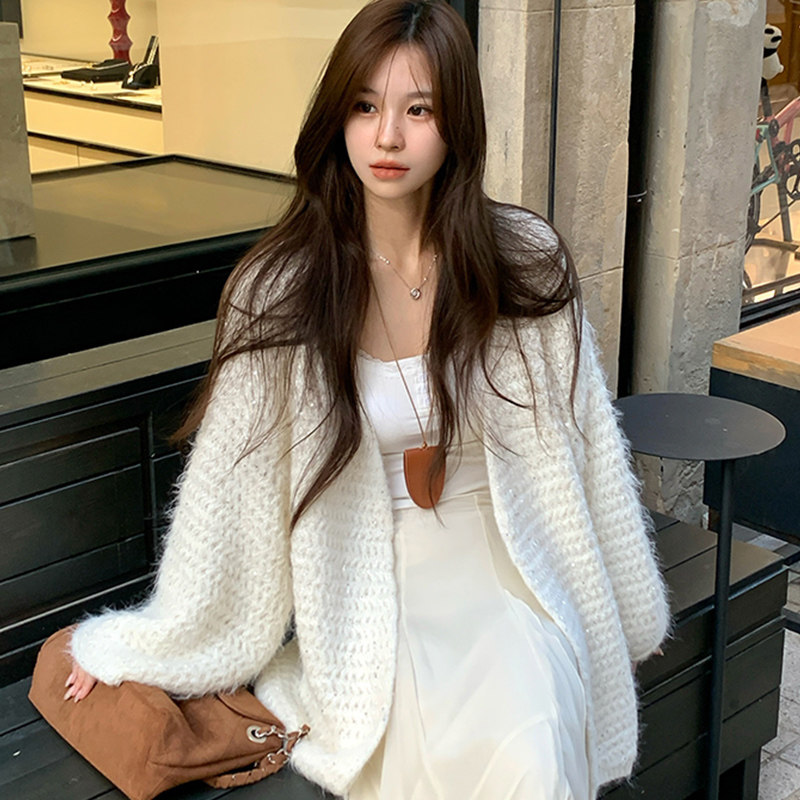 Adan 亮片宽袖毛衣秋季新款韩系宽松显瘦慵懒气质加厚开衫外套女
