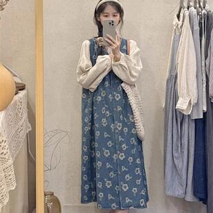 牛仔印花连衣裙女春夏2025新款小众文艺港风宽松显瘦提花背心裙子