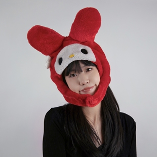 可爱搞怪少女心软萌卡通毛绒红耳朵美乐蒂兔子头套帽子拍照摄影