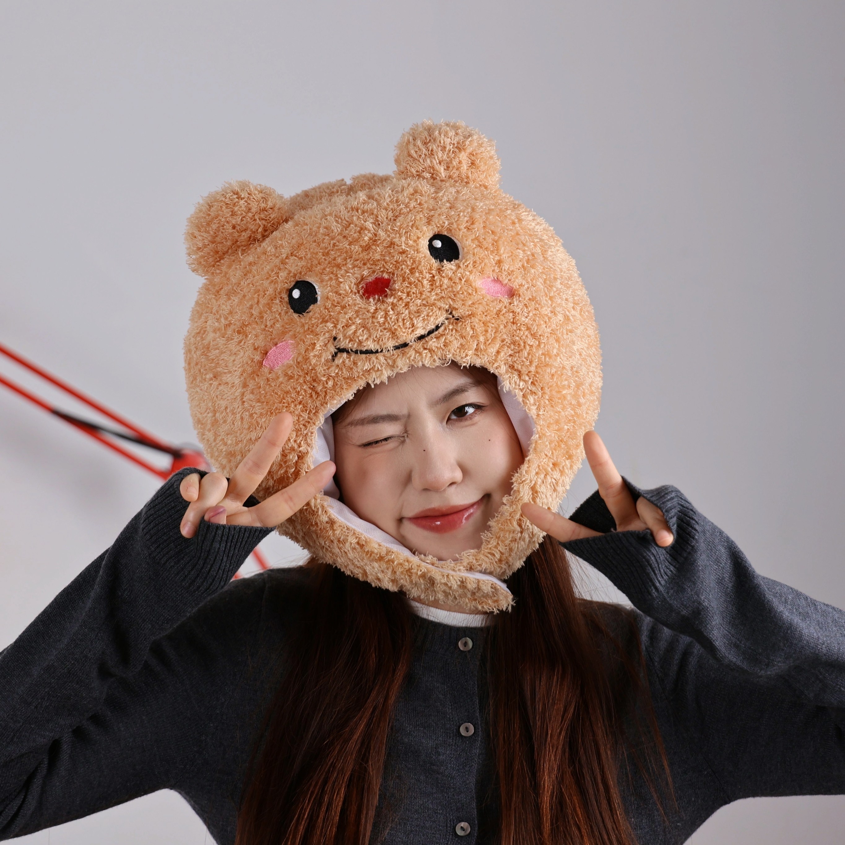 可爱卡通少女心ins毛绒公仔黄油小熊头套帽子生日礼物拍照道具