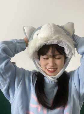 大灰狼头套帽子拍照表演保暖学生