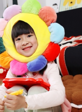 毛绒卡通彩色太阳花花朵造型头套帽子儿童摄影拍照装扮头饰道具