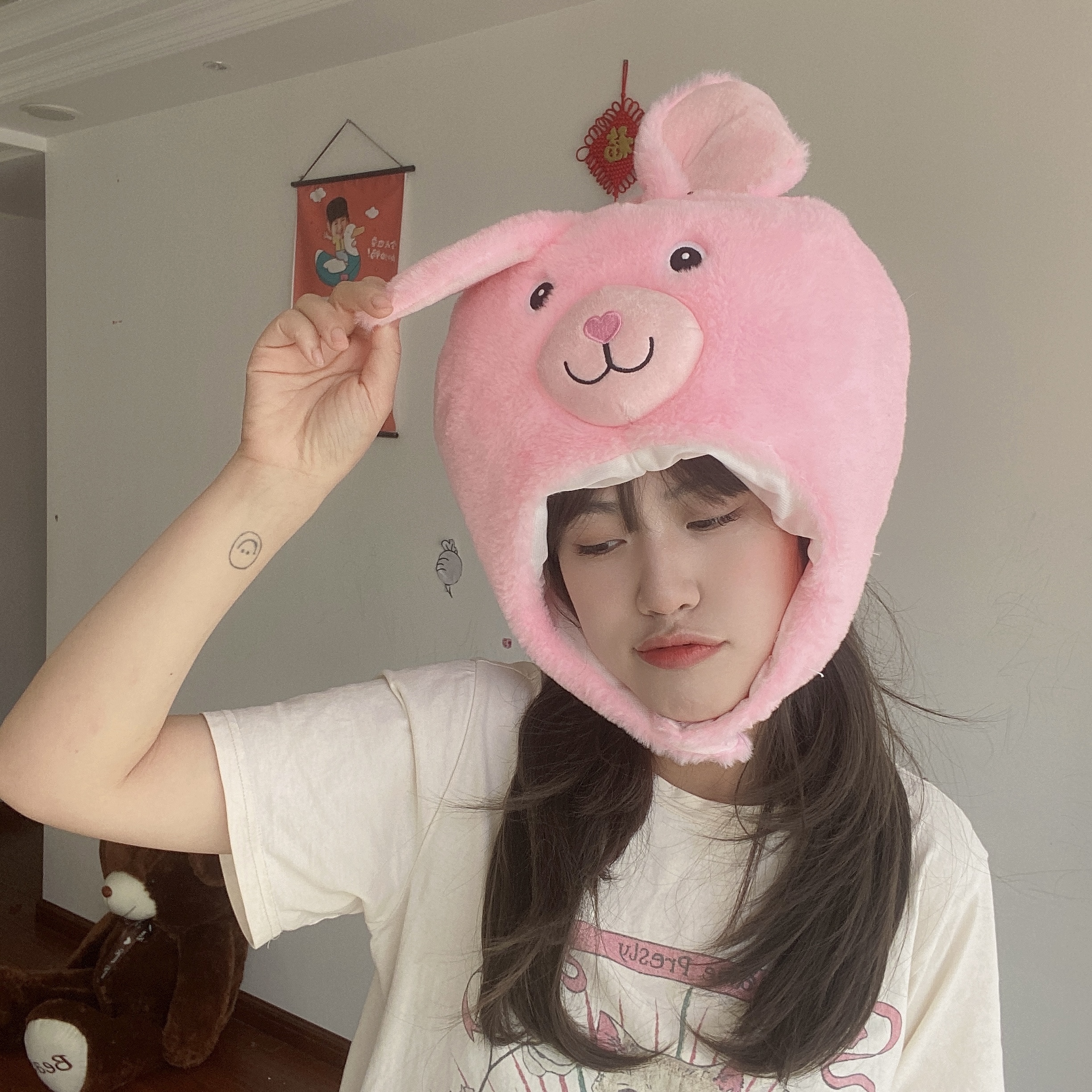 兔子头套帽子拍照i表演甜美可爱
