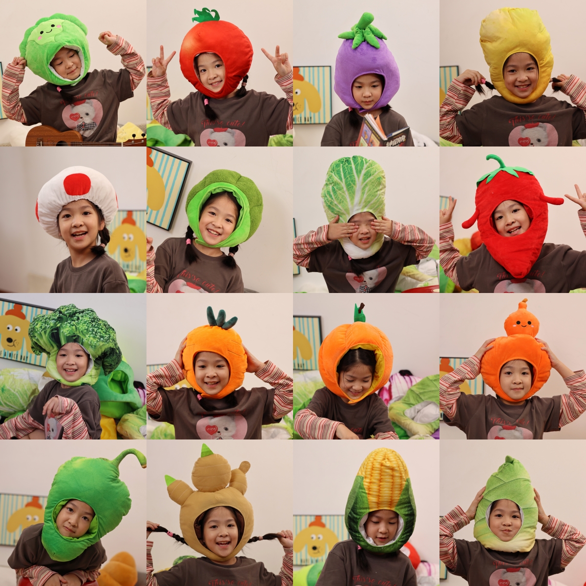 蔬菜造型合集可爱搞怪卡通胡萝卜茄子西兰花头套帽子儿童表演拍照