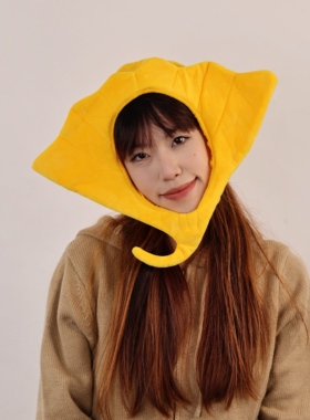 可爱搞怪卡通黄银杏叶头套帽拍照
