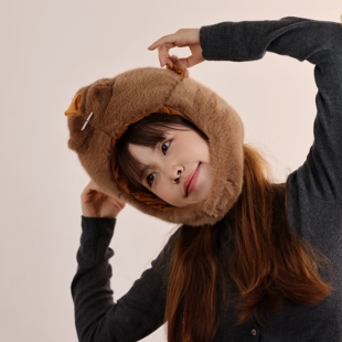 可爱卡通萌趣毛绒土拨鼠造型头套帽子动物园cos拍照摄影道具头饰