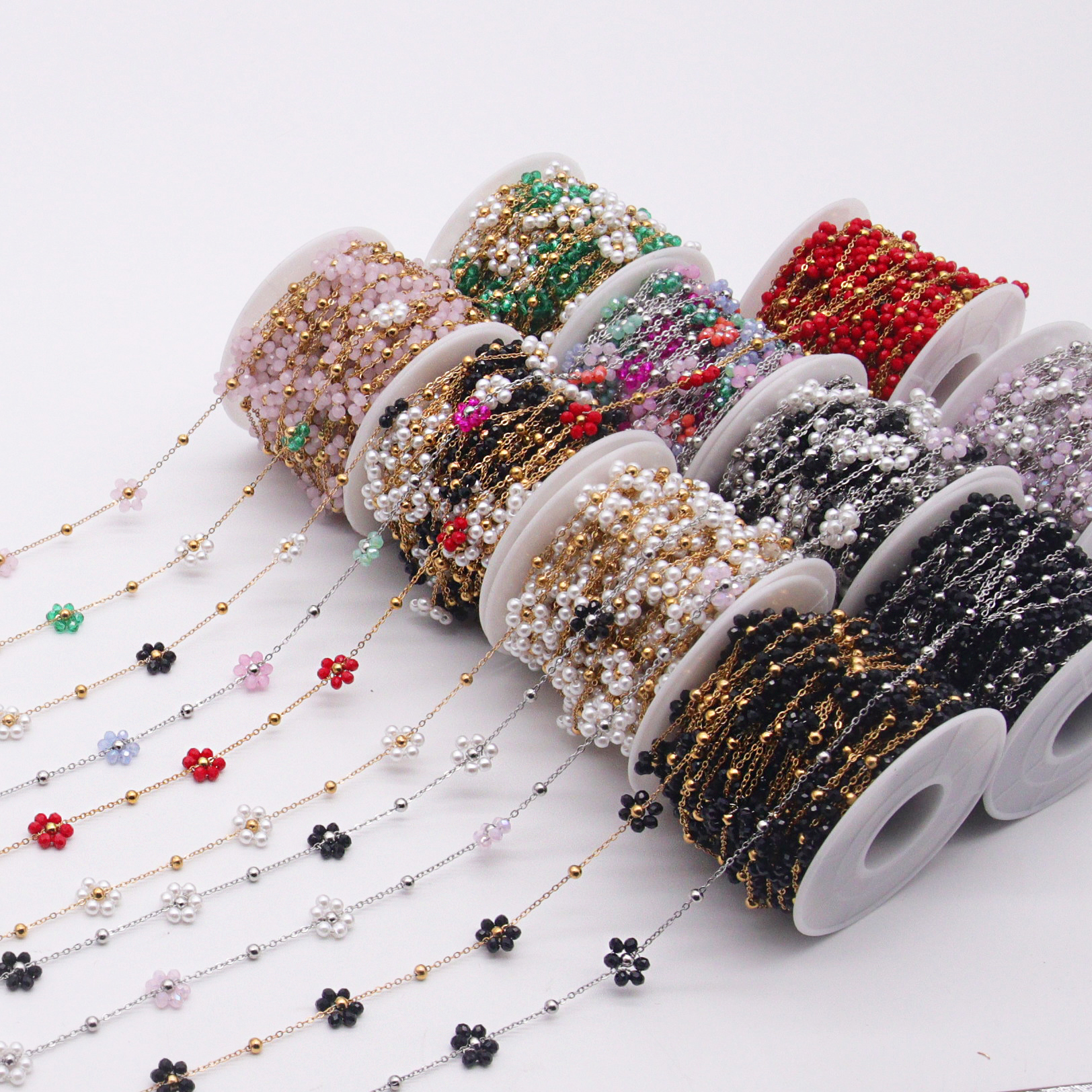 diy人造水晶不锈钢链条夹珠链手工链耳饰流苏手链项链饰品配件