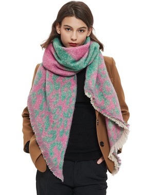 Women Fashion Style Plaid Leopard-print Diagonal Scarf Shawl