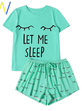 Pajamas Women Shorts T-Shirt Sleepwear Nightwear Set pyjama