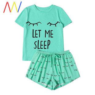 Pajamas Women Shorts T-Shirt Sleepwear Nightwear Set pyjama