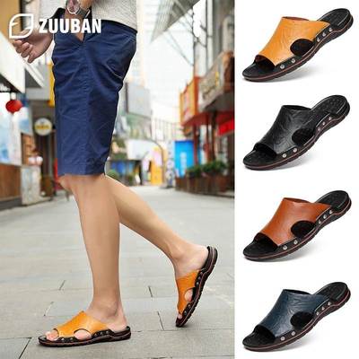 summer shoes for men genuine leather slippers for men 男