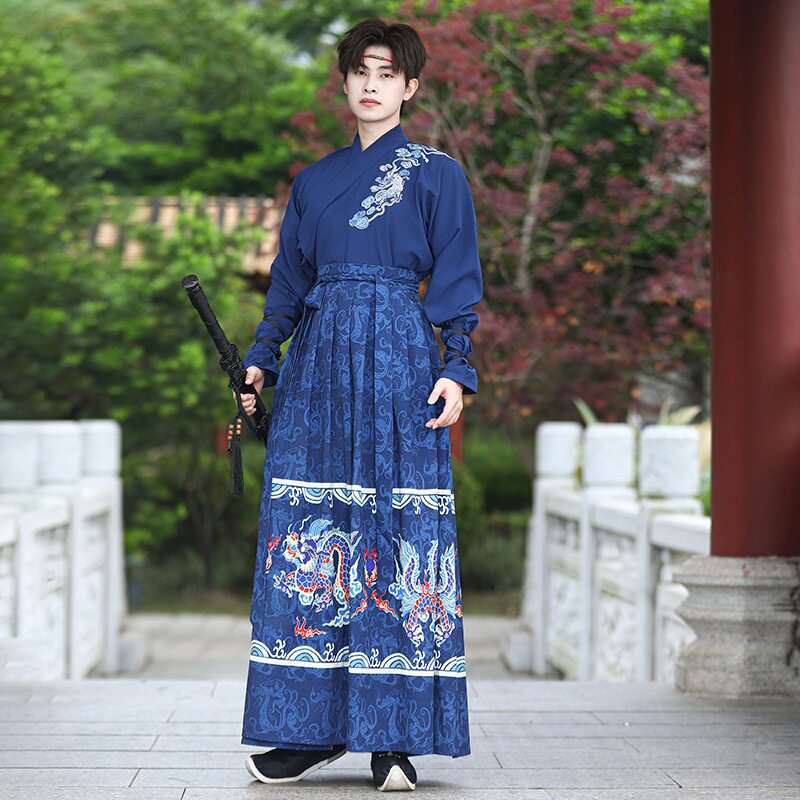 男款中国风武侠龙袍演出服大码武侠飞鱼服学生表演服