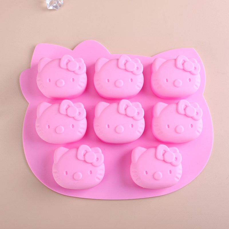 卡通8连小猫巧克力雪糕冰块手工皂石膏娃娃造型模具耐高温易脱模