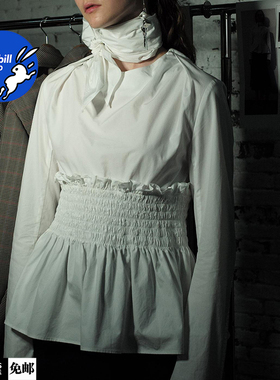 4折 现货 YINGPEI STUDIO 白色宫廷风束腰荷叶边上衣衬衫 17HB06