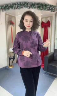 新中式立领长袖盘扣加绒提花宽松加厚衬衫女时尚经典上衣国风暗花