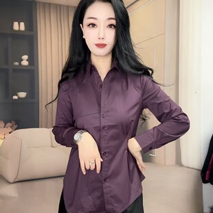 衬衫 Z1535新款 女休闲 翻领长袖 气质感纯色弹力不等式 时尚 百搭修身