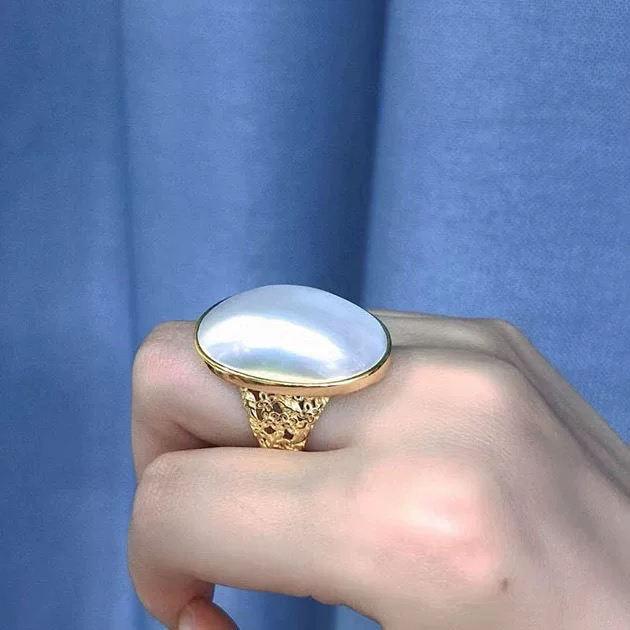 海水马贝戒指海水真珍珠戒指环大颗粒正品强光白色送女友礼物