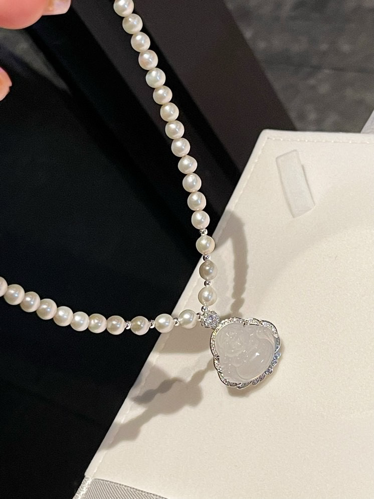 母亲节礼物妈妈链珍珠项链佛公玉髓淡水真珍珠锁骨链送长辈送妈妈