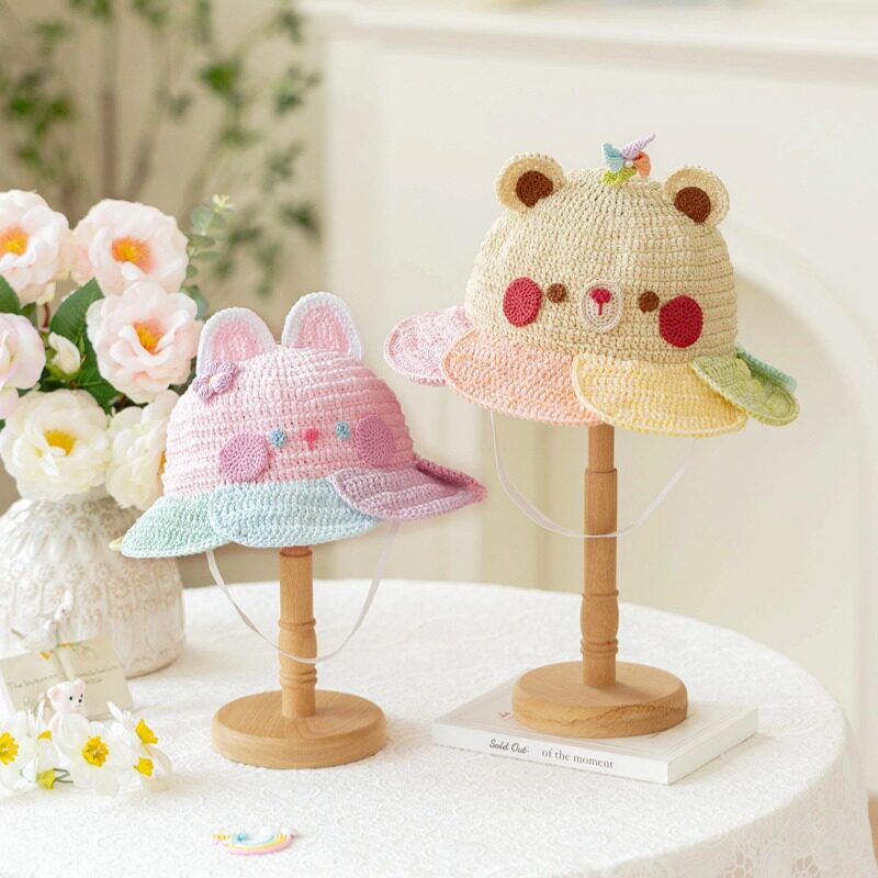 新妈咪手作七色花夏凉帽手工编织diy钩针雪纱带自制材料包