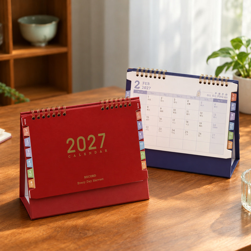 2027年台历定制新款标签日历创意小清新计划本式记事月历企业礼品印制广告台历摆件中国红年历定制logo