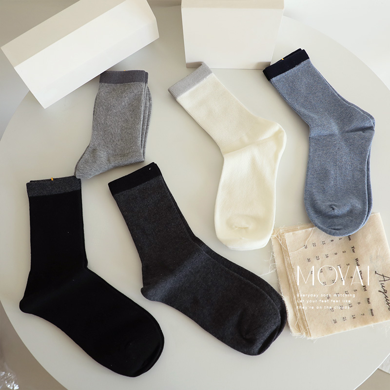 撞色中筒袜子男士春秋四季拼色袜口吸汗商务男袜高品质透气棉袜