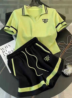 短袖短裤两件套休闲polo领高级感女减龄时尚夏季新款家居运动套装