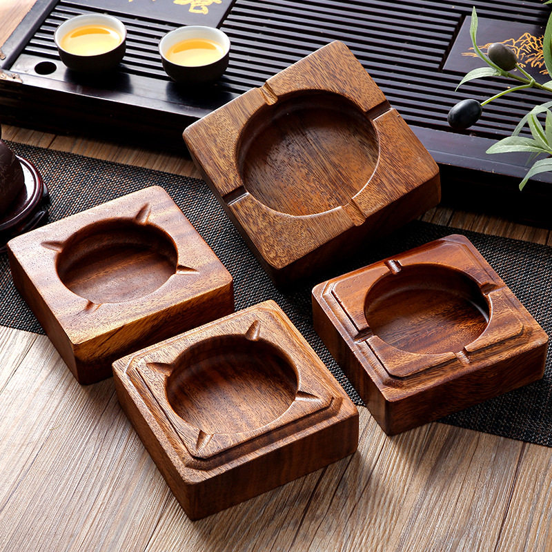 胡桃木烟灰缸家用客厅摆件装饰品