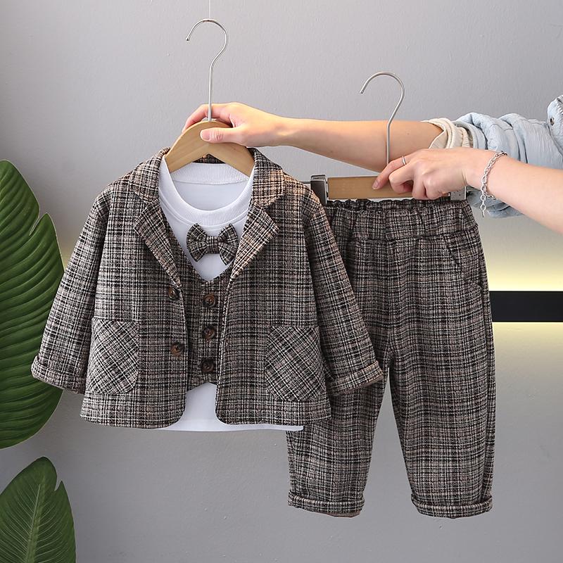 男童西装套装春秋帅气西服儿童英伦三件套小童宝宝休闲礼服套装潮