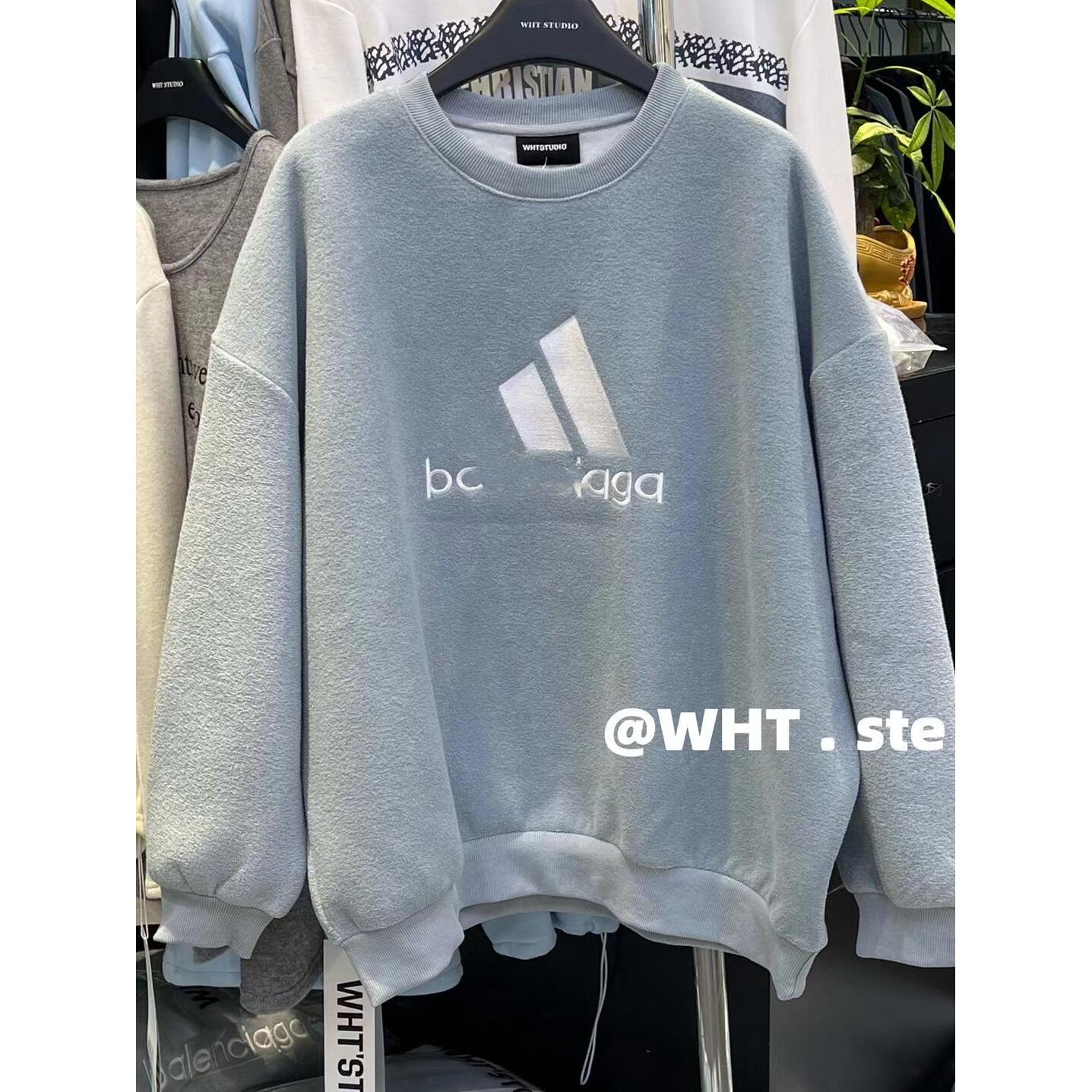 潮流字母绣花毛绒长袖卫衣