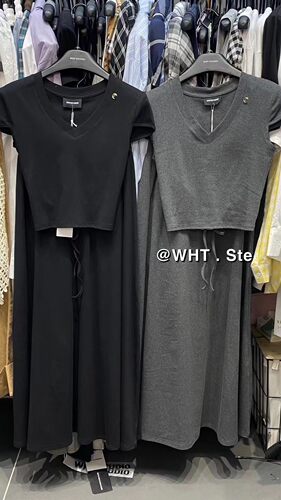 金属标短袖露背上衣+a字半身裙