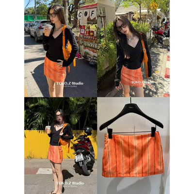 辣妹短款竖条纹半身裙女