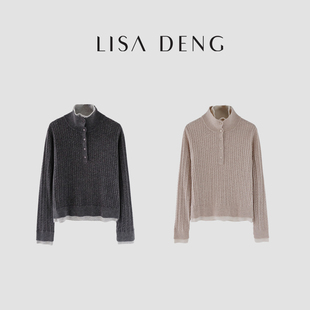.LISADENG 老钱新贵知识分子双层领麻花编织假两件 巴黎女学者