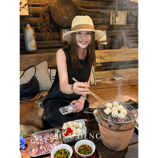 LISADENG“锦花纪”非遗锦花缎香云纱上久楷25姆米桑蚕丝背心裙