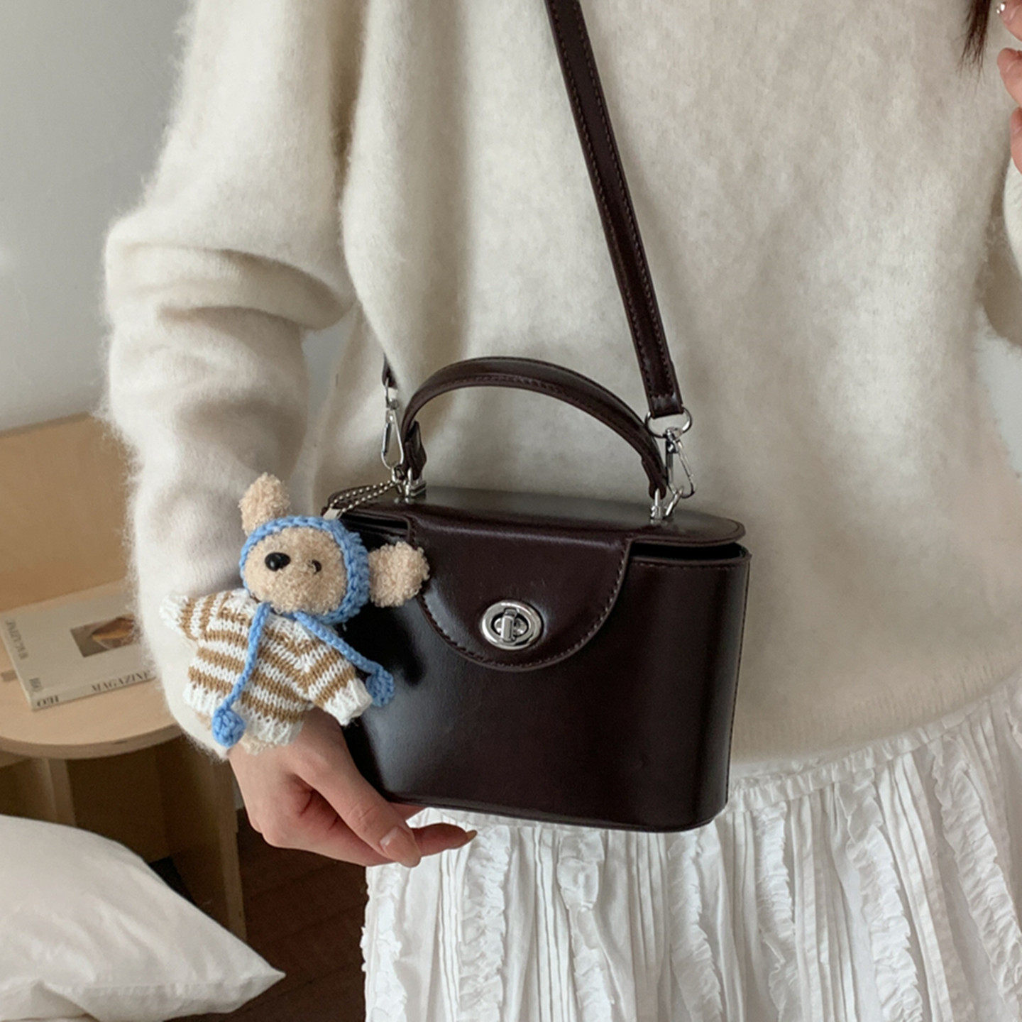 春夏森系小众少女盒子包2026新款文艺清新单肩斜挎包时尚小包包潮,箱包皮具/热销女包/男包,通用款女包,淘宝优惠券,粉丝福利购,淘宝优惠卷