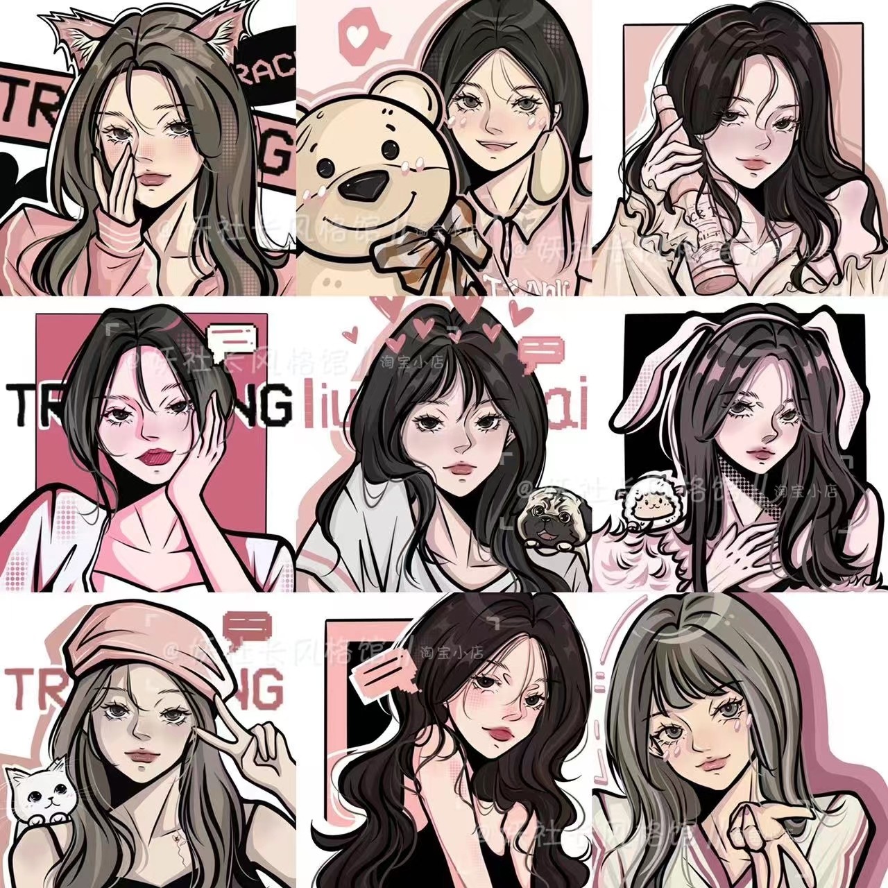 原创甜酷ins可爱头像高级小众赛博朋克情侣女生日礼物手绘照片