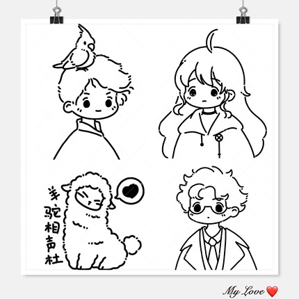 Q版简笔画可爱小头像 全家福手绘定制请柬设计卡通漫画情侣礼物