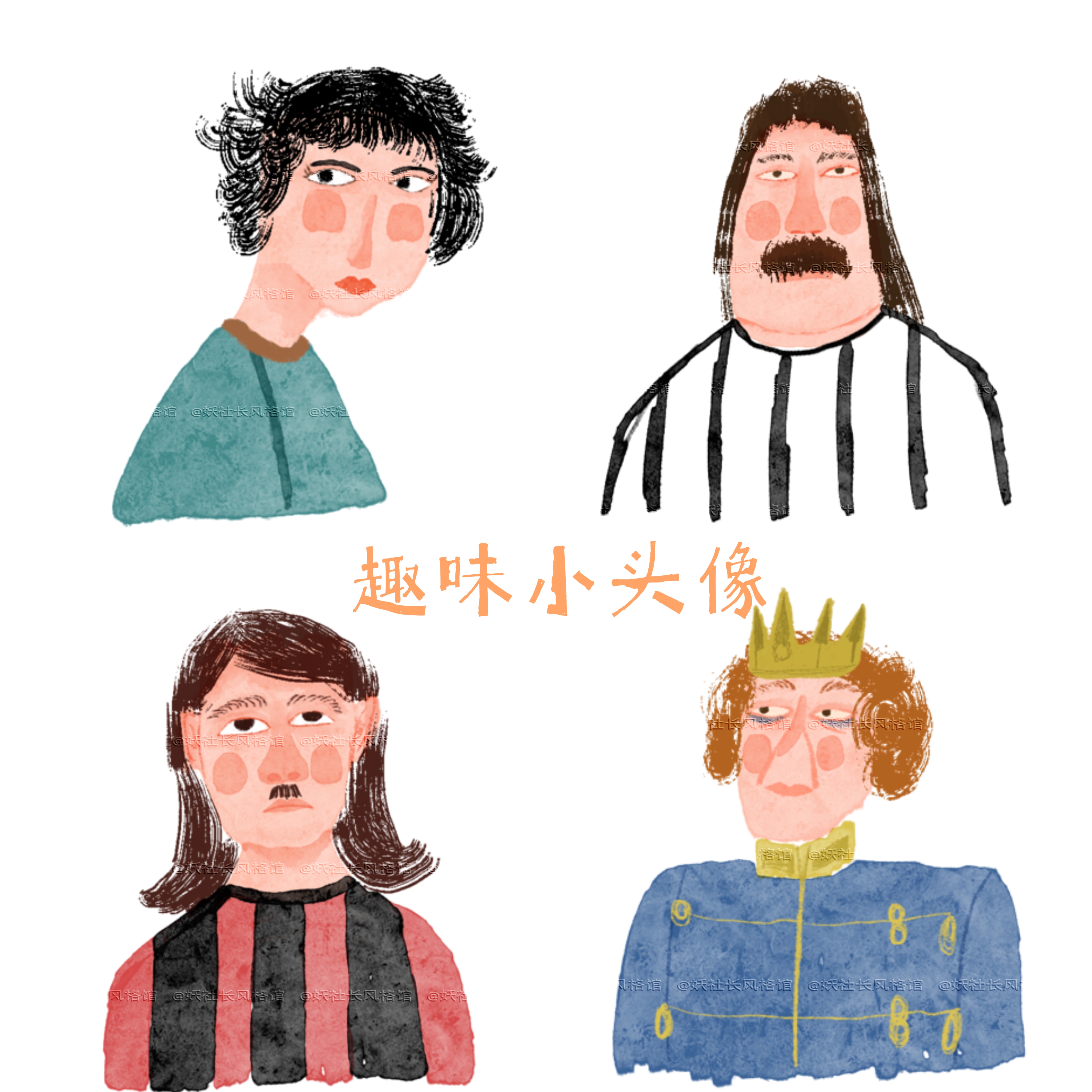 手绘头像全家福Q版定制卡通漫画