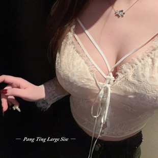 胖婷大码定制微胖mm「性感是我的统治区」纯欲V领辣妹蕾丝内衣女