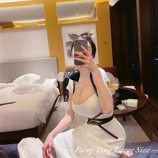 波浪领针织抹胸连衣裙 御姐气质修身 胖婷大码 定制胖mm「猎手」夏季