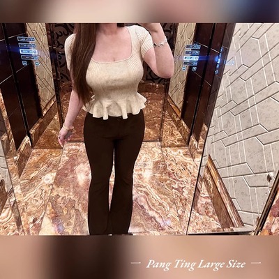 胖婷大码定制胖mm「杏仁奶茶」韩系百搭气质荷叶边针织上衣短袖女