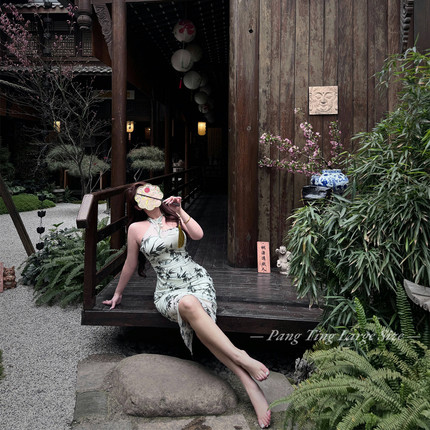 胖婷大码定制胖mm「江南烟雨」夏季新中式高弹印花网纱旗袍连衣裙