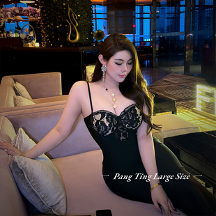 胖婷大码定制胖mm「店主私服系」夏季高级感修身包臀绷带裙连衣裙