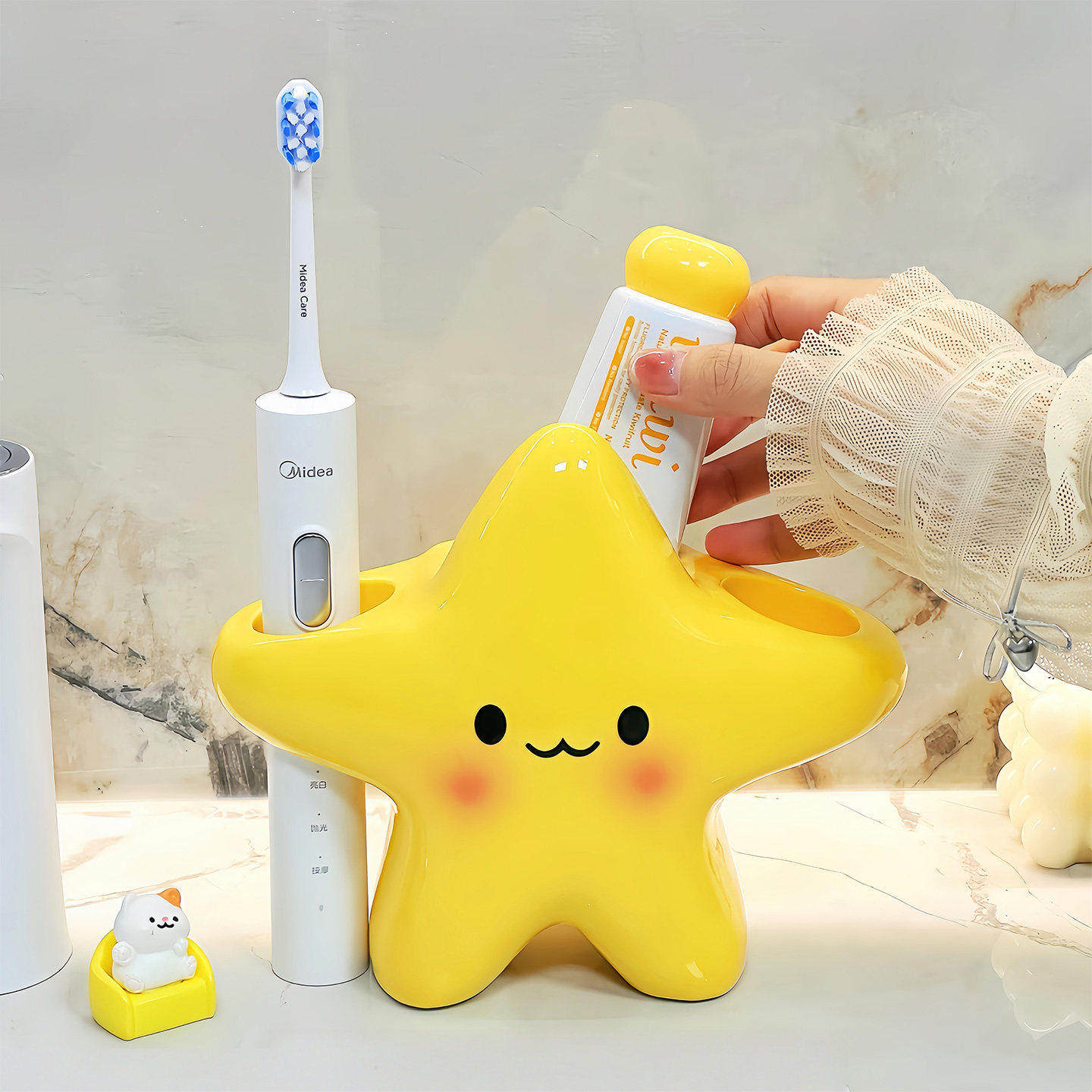 星星牙刷架可爱卡通洗漱台面电动牙刷收纳架高颜值情侣牙膏置物架