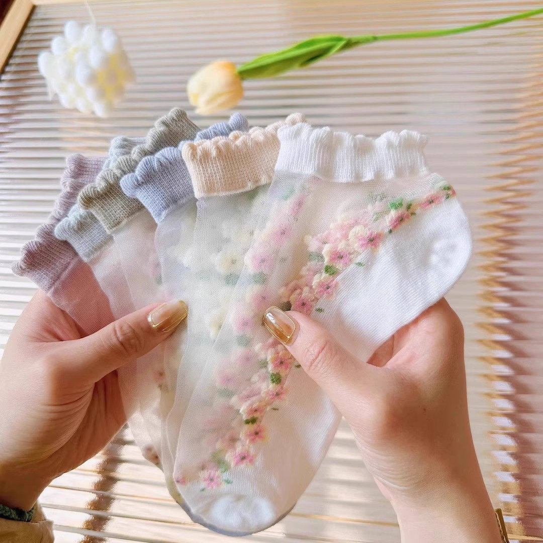 薄款夏季花边水晶船袜透气吸汗短袜春夏薄款袜子女袜子船袜