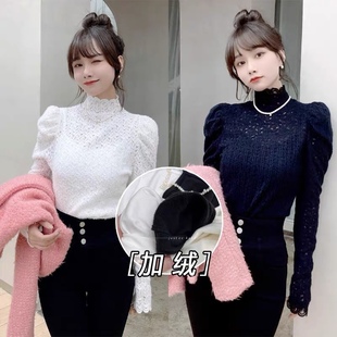 高领茶会名媛蕾丝上衣送加绒吊带洋气两件套 韩版 卡卡女装 官方正品