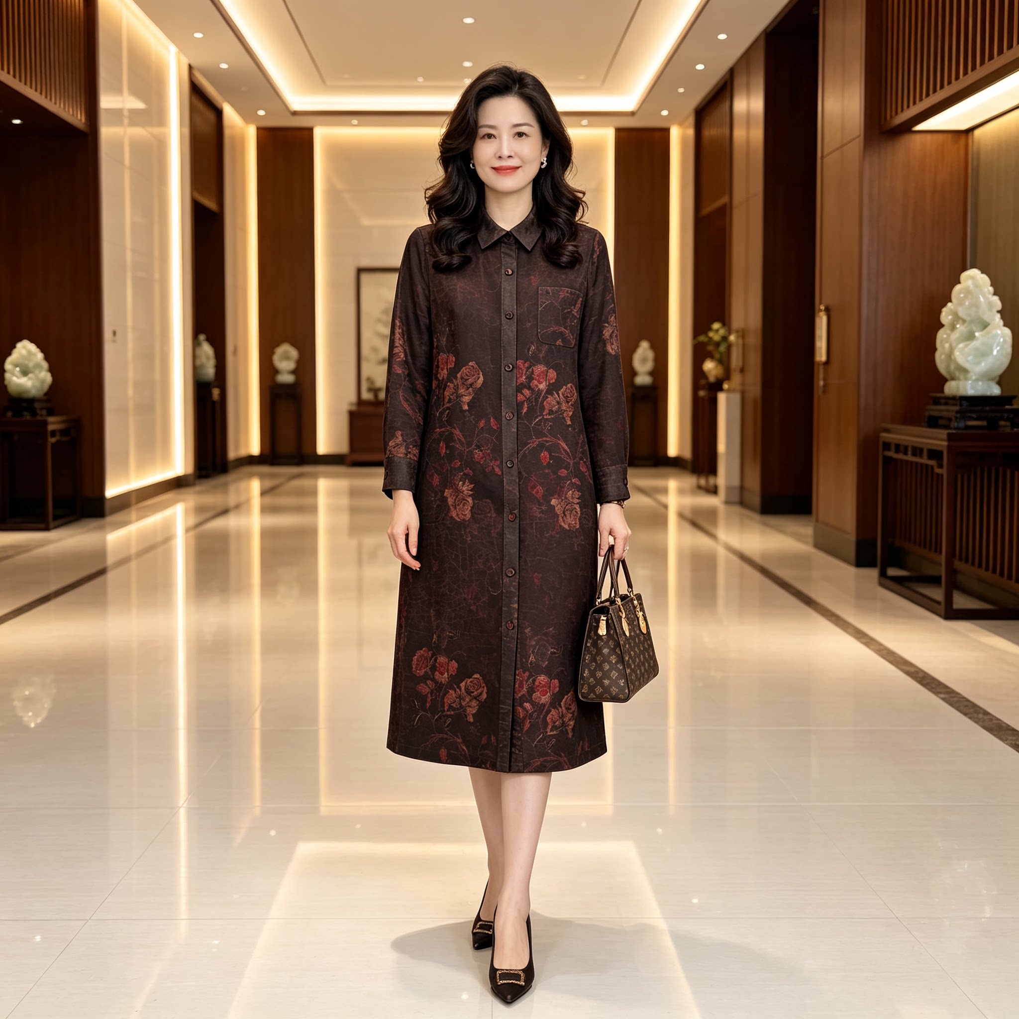 香薇姿新中式真丝香云纱风衣秋季外套女翻领显瘦两面穿复古妈妈装