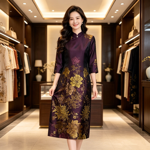 香薇姿秋季婚宴妈妈旗袍连衣裙女