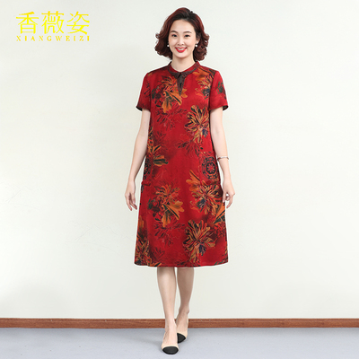 香薇姿复古A字裙真丝香云纱印花